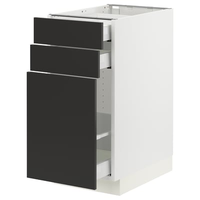 SEKTION / MAXIMERA Gabinete bajo/almcn extraíble/2 cjn, blanco/Nickebo antracita mate, 15x24x30 "
