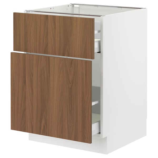 SEKTION / MAXIMERA Gabinete bajo/almcn extraíble/cajón, blanco/Tistorp efecto nogal marrón, 24x24x30 "
