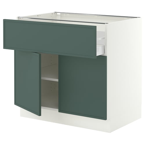 SEKTION / MAXIMERA Gabinete bajo+cajón/2 puertas, blanco/Aspudden gris verdoso oscuro, 36x24x30 "