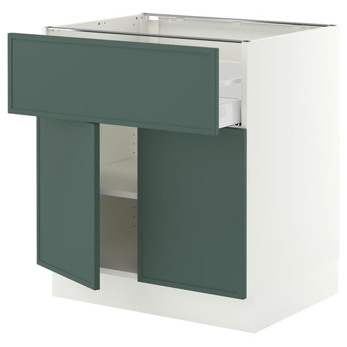 SEKTION / MAXIMERA Gabinete bajo+cajón/2 puertas, blanco/Aspudden gris verdoso oscuro, 30x24x30 "