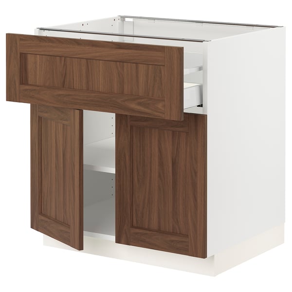 SEKTION / MAXIMERA Gabinete bajo+cajón/2 puertas, blanco Enköping/marrón efecto de nogal, 30x24x30 "