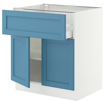 SEKTION / MAXIMERA Gabinete bajo+cajón/2 puertas, blanco/Lerhyttan azul, 30x24x30 "