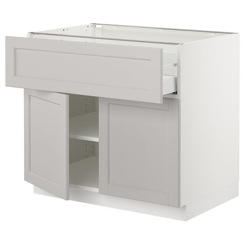 SEKTION / MAXIMERA Gabinete bajo+cajón/2 puertas, blanco/Lerhyttan gris claro, 36x24x30 "