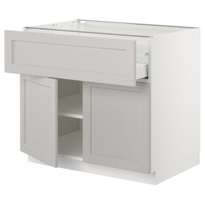 SEKTION / MAXIMERA Gabinete bajo+cajón/2 puertas, blanco/Lerhyttan gris claro, 36x24x30 "