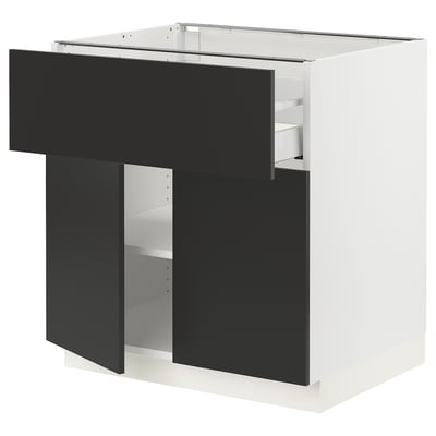 SEKTION / MAXIMERA Gabinete bajo+cajón/2 puertas, blanco/Nickebo antracita mate, 30x24x30 "