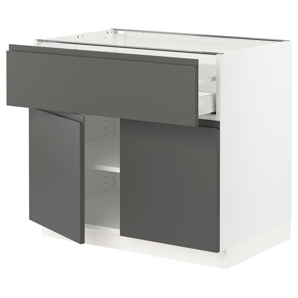 SEKTION / MAXIMERA Gabinete bajo+cajón/2 puertas, blanco/Voxtorp gris oscuro, 36x24x30 "