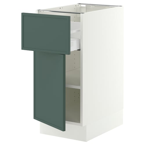 SEKTION / MAXIMERA Gabinete bajo+cajón/puerta, blanco/Aspudden gris verdoso oscuro, 15x24x30 "