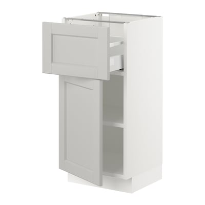 SEKTION / MAXIMERA Gabinete bajo+cajón/puerta, blanco/Lerhyttan gris claro, 15x15x30 "