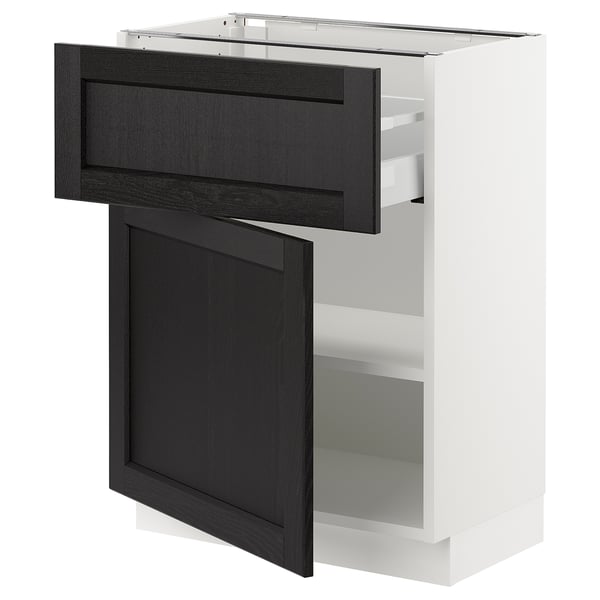 SEKTION / MAXIMERA Gabinete bajo+cajón/puerta, blanco/Lerhyttan teñido en negro, 24x15x30 "