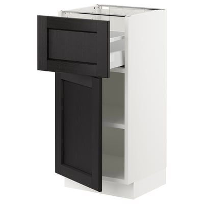 SEKTION / MAXIMERA Gabinete bajo+cajón/puerta, blanco/Lerhyttan teñido en negro, 15x15x30 "