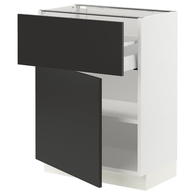 SEKTION / MAXIMERA Gabinete bajo+cajón/puerta, blanco/Nickebo antracita mate, 24x15x30 "