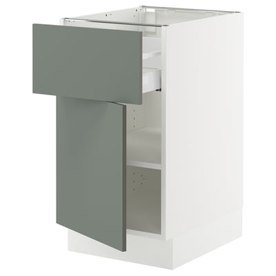 SEKTION / MAXIMERA Gabinete bajo+cajón/puerta, blanco/Nickebo verde grisáceo mate, 18x24x30 "