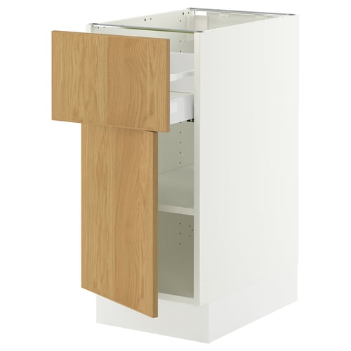 SEKTION / MAXIMERA Gabinete bajo+cajón/puerta, blanco/Sinarp chapa de roble, 15x24x30 "