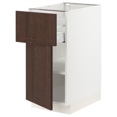 SEKTION / MAXIMERA Gabinete bajo+cajón/puerta, blanco/Sinarp marrón, 15x24x30 "
