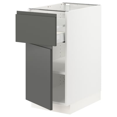 SEKTION / MAXIMERA Gabinete bajo+cajón/puerta, blanco/Voxtorp gris oscuro, 15x24x30 "
