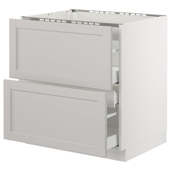 SEKTION / MAXIMERA Gabinete bajo estufa 2frentes/3cjn, blanco/Lerhyttan gris claro, 30x24x30 "