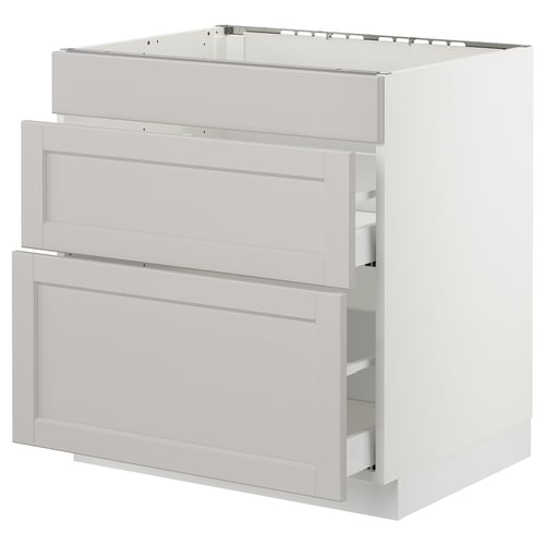 SEKTION / MAXIMERA Gabinete bajo estufa/3 frentes/2 cj, blanco/Lerhyttan gris claro, 30x24x30 "