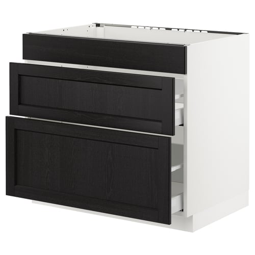 SEKTION / MAXIMERA Gabinete bajo estufa/3 frentes/2 cj, blanco/Lerhyttan teñido en negro, 36x24x30 "