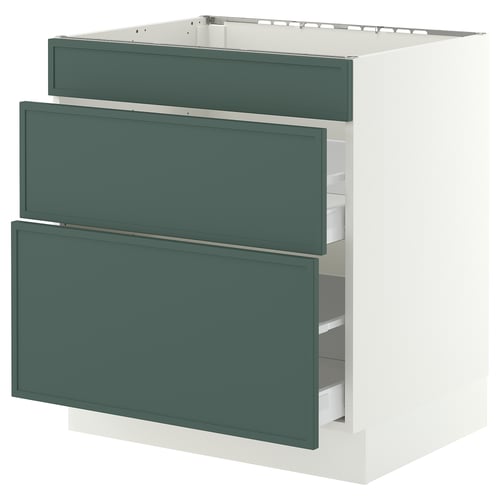 SEKTION / MAXIMERA Gabinete bajo estufa/3 frnt/2 cjn, blanco/Aspudden gris verdoso oscuro, 30x24x30 "