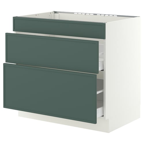 SEKTION / MAXIMERA Gabinete bajo estufa/3 frnt/2 cjn, blanco/Aspudden gris verdoso oscuro, 36x24x30 "
