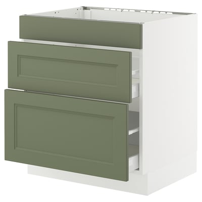SEKTION / MAXIMERA Gabinete bajo estufa/3 frnt/2 cjn, blanco/Axstad gris-verde, 30x24x30 "