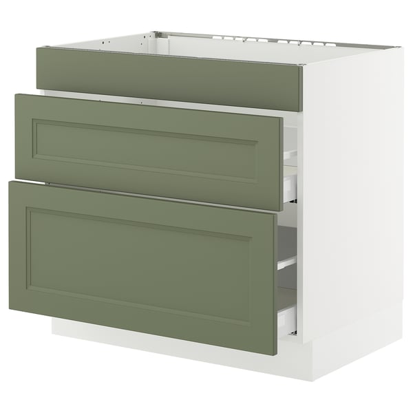 SEKTION / MAXIMERA Gabinete bajo estufa/3 frnt/2 cjn, blanco/Axstad gris-verde, 36x24x30 "