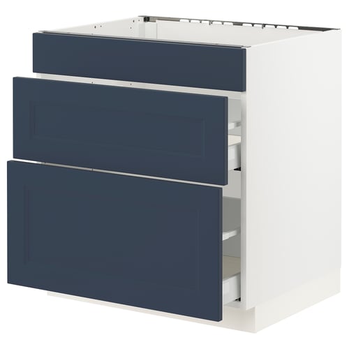 SEKTION / MAXIMERA Gabinete bajo estufa/3 frnt/2 cjn, blanco Axstad/mate azul, 30x24x30 "