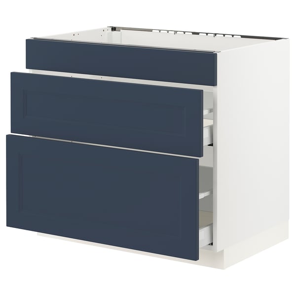 SEKTION / MAXIMERA Gabinete bajo estufa/3 frnt/2 cjn, blanco Axstad/mate azul, 36x24x30 "