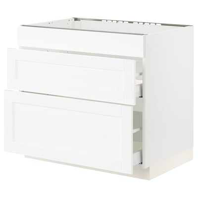 SEKTION / MAXIMERA Gabinete bajo estufa/3 frnt/2 cjn, blanco Enköping/blanco efecto madera, 36x24x30 "
