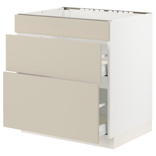 SEKTION / MAXIMERA Gabinete bajo estufa/3 frnt/2 cjn, blanco/Havstorp beige, 30x24x30 "