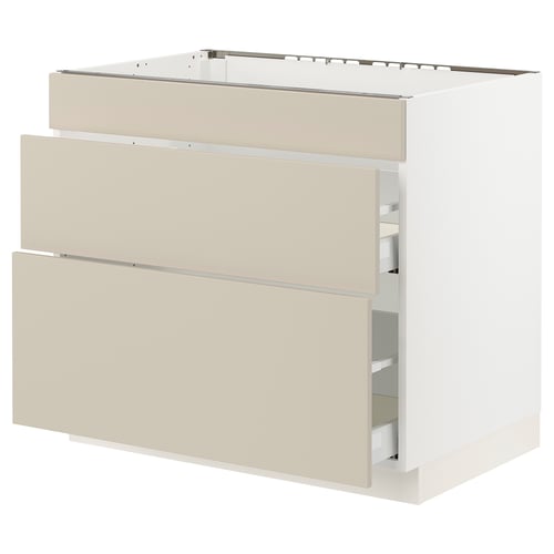SEKTION / MAXIMERA Gabinete bajo estufa/3 frnt/2 cjn, blanco/Havstorp beige, 36x24x30 "