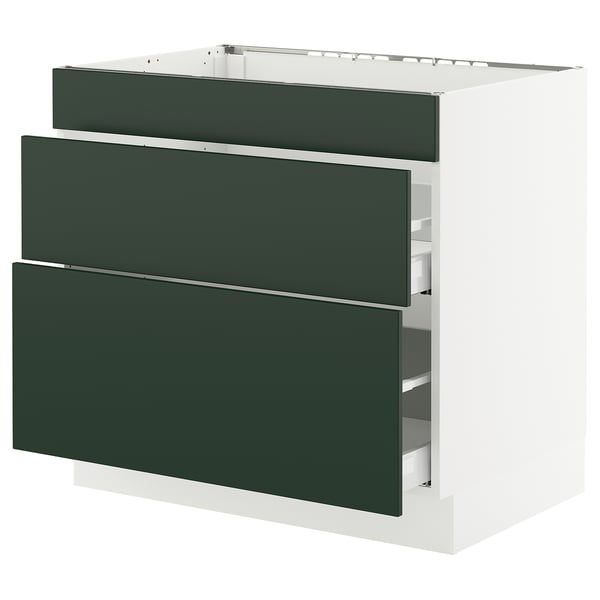 SEKTION / MAXIMERA Gabinete bajo estufa/3 frnt/2 cjn, blanco/Havstorp verde oscuro, 36x24x30 "