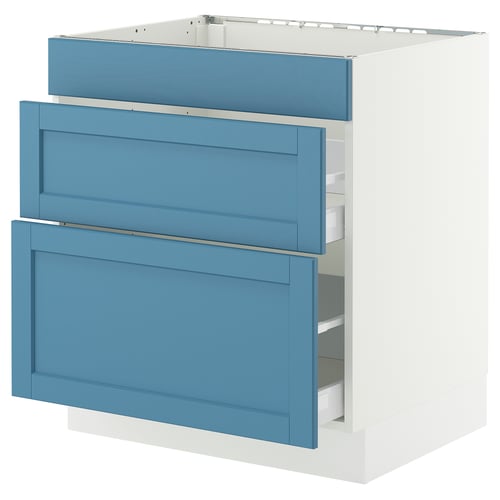 SEKTION / MAXIMERA Gabinete bajo estufa/3 frnt/2 cjn, blanco/Lerhyttan azul, 30x24x30 "