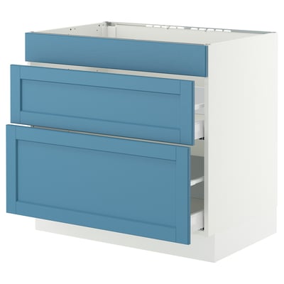 SEKTION / MAXIMERA Gabinete bajo estufa/3 frnt/2 cjn, blanco/Lerhyttan azul, 36x24x30 "