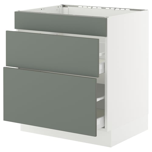 SEKTION / MAXIMERA Gabinete bajo estufa/3 frnt/2 cjn, blanco/Nickebo verde grisáceo mate, 30x24x30 "