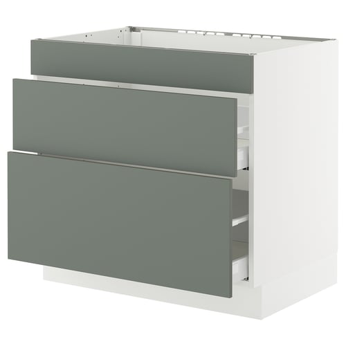 SEKTION / MAXIMERA Gabinete bajo estufa/3 frnt/2 cjn, blanco/Nickebo verde grisáceo mate, 36x24x30 "