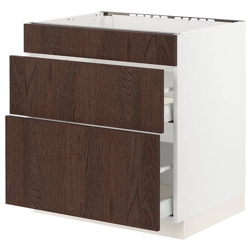 SEKTION / MAXIMERA Gabinete bajo estufa/3 frnt/2 cjn, blanco/Sinarp marrón, 30x24x30 "