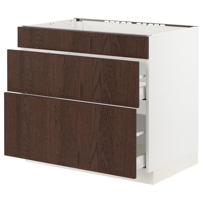 SEKTION / MAXIMERA Gabinete bajo estufa/3 frnt/2 cjn, blanco/Sinarp marrón, 36x24x30 "