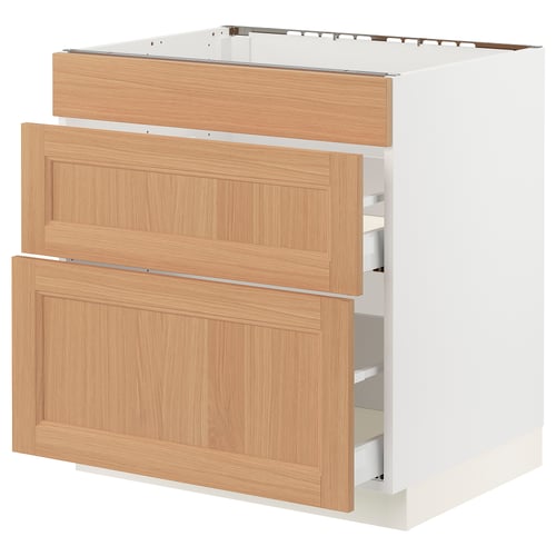 SEKTION / MAXIMERA Gabinete bajo estufa/3 frnt/2 cjn, blanco/Vedhamn roble, 30x24x30 "