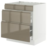 SEKTION / MAXIMERA Gabinete bajo estufa/3 frnt/2 cjn, blanco/Voxtorp marrón grisáceo oscuro alto brillo, 30x24x30 "
