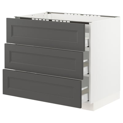SEKTION / MAXIMERA Gabinete bajo estufa 3frentes/3cjn, blanco/Axstad gris oscuro, 36x24x30 "