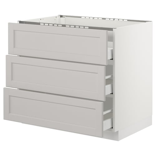 SEKTION / MAXIMERA Gabinete bajo estufa 3frentes/3cjn, blanco/Lerhyttan gris claro, 36x24x30 "