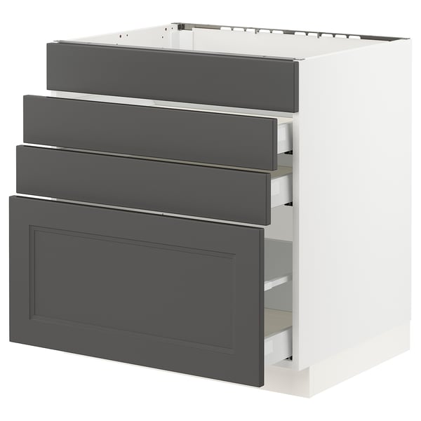 SEKTION / MAXIMERA Gabinete bajo estufa/4 frentes/3 cj, blanco/Axstad gris oscuro, 30x24x30 "