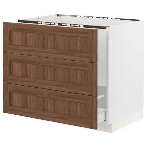 SEKTION / MAXIMERA Gabinete bajo freg/clas rsds/3 frnt, blanco Enköping/marrón efecto de nogal, 36x24x30 "