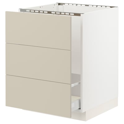 SEKTION / MAXIMERA Gabinete bajo freg/clas rsds/3 frnt, blanco/Havstorp beige, 24x24x30 "