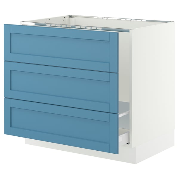 SEKTION / MAXIMERA Gabinete bajo freg/clas rsds/3 frnt, blanco/Lerhyttan azul, 36x24x30 "