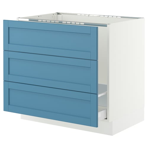 SEKTION / MAXIMERA Gabinete bajo freg/clas rsds/3 frnt, blanco/Lerhyttan azul, 36x24x30 "
