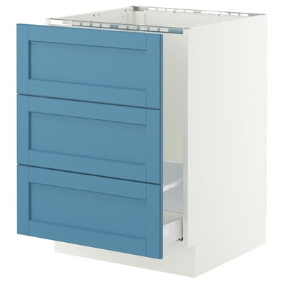 SEKTION / MAXIMERA Gabinete bajo freg/clas rsds/3 frnt, blanco/Lerhyttan azul, 24x24x30 "