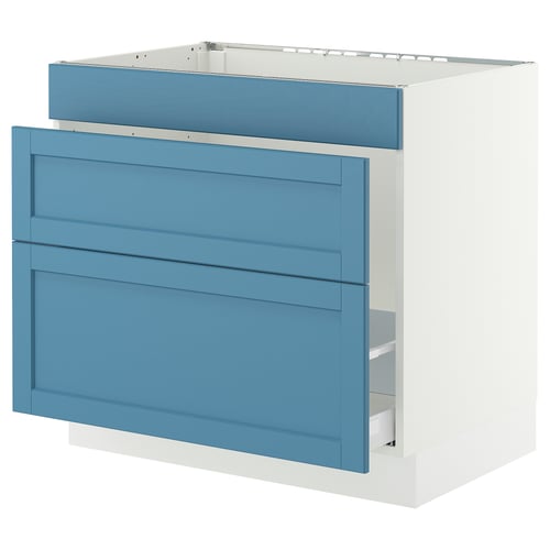 SEKTION / MAXIMERA Gabinete bajo freg/clas rsds/3 frnt, blanco/Lerhyttan azul, 36x24x30 "