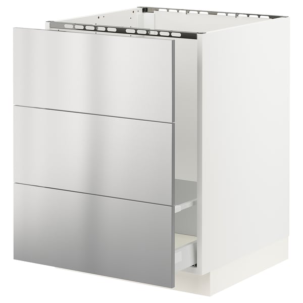 SEKTION / MAXIMERA Gabinete bajo freg/clas rsds/3 frnt, blanco/Nogsta acero inoxidable, 24x24x30 "